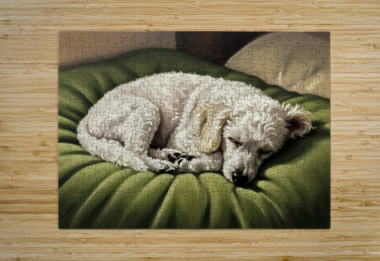 Poodle Puppy Dreams On Green Padded Bed Puppy Prints Puzzle printing