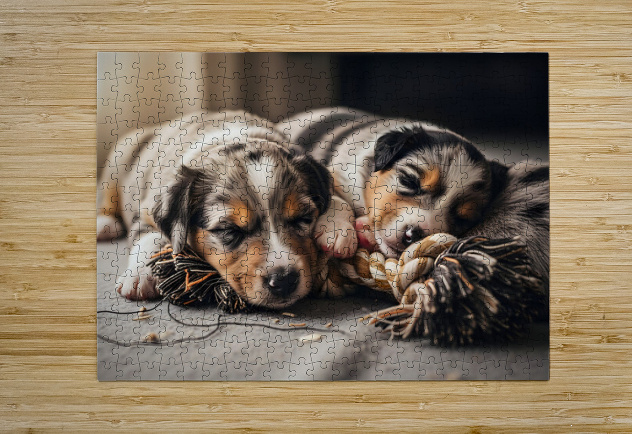 Australian Shepherd Puppy Rests After Playtime Puppy Prints Puzzle printing