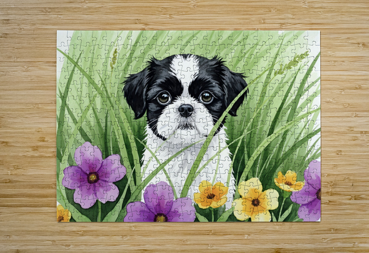 Shih Tzu Puppy Hiding In Tall Grass Puppy Prints Puzzle printing