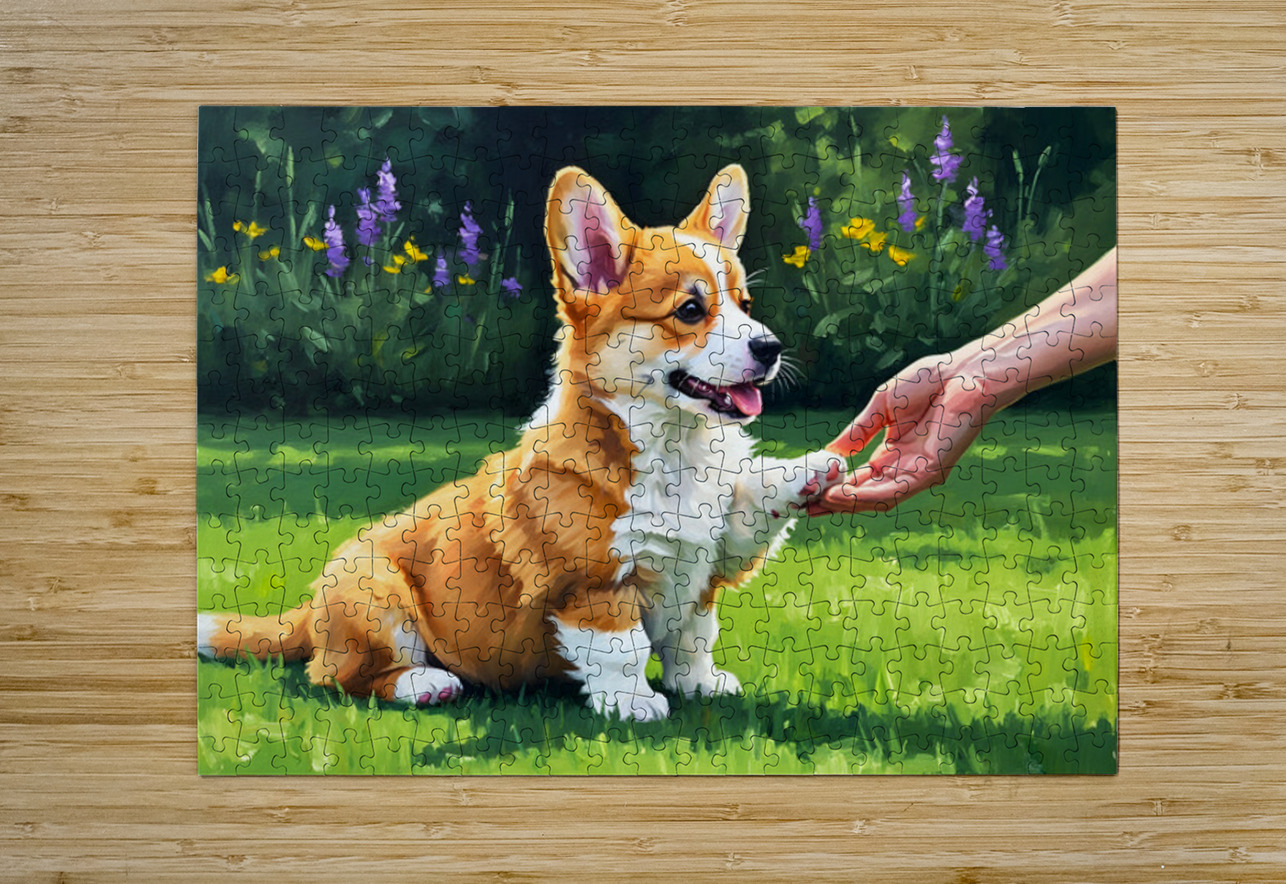 Pembroke Welsh Corgi Puppy Discovers New Hand Game Puppy Prints Puzzle printing