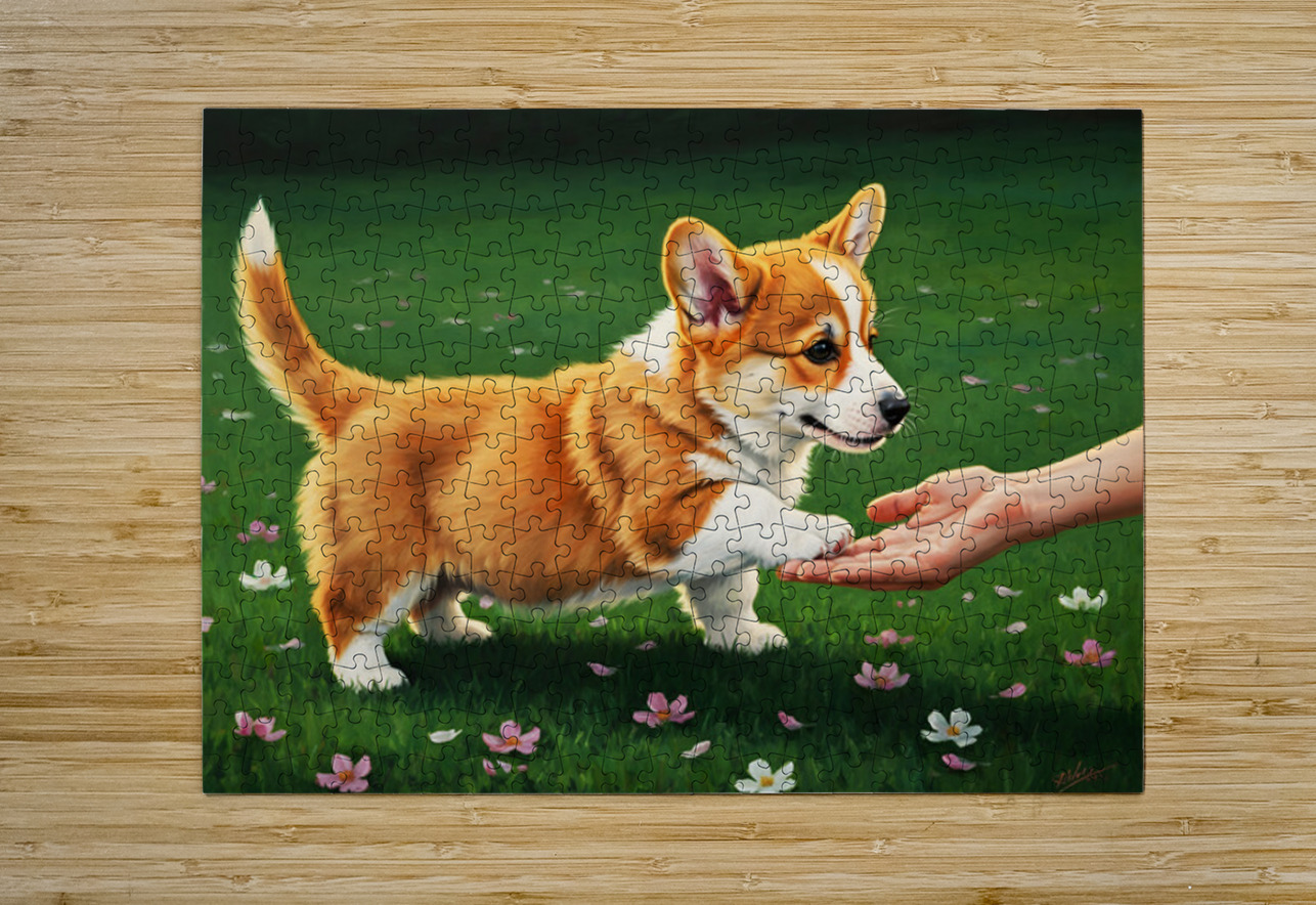 Proud Corgi Puppy Celebrates Learning New Trick Puppy Prints Puzzle printing
