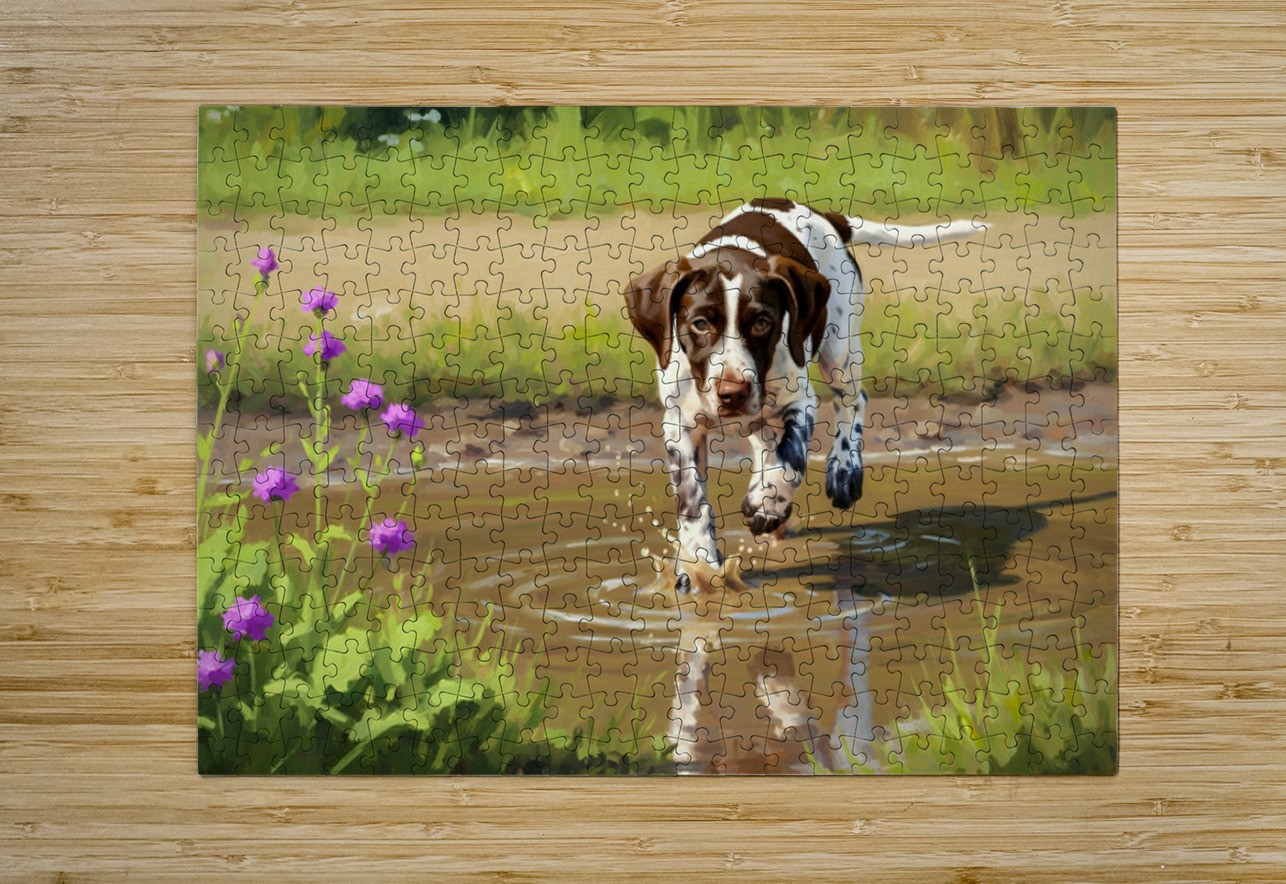 German Shorthaired Pointer Puppy Discovers Muddy Puddle Puppy Prints Puzzle printing