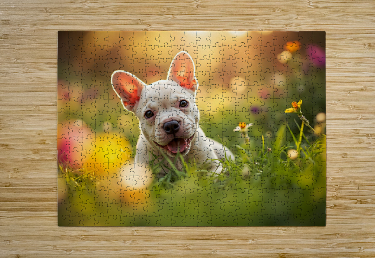 French Bulldog Puppys Cozy Evening Sploot By Fireplace Puppy Prints Puzzle printing
