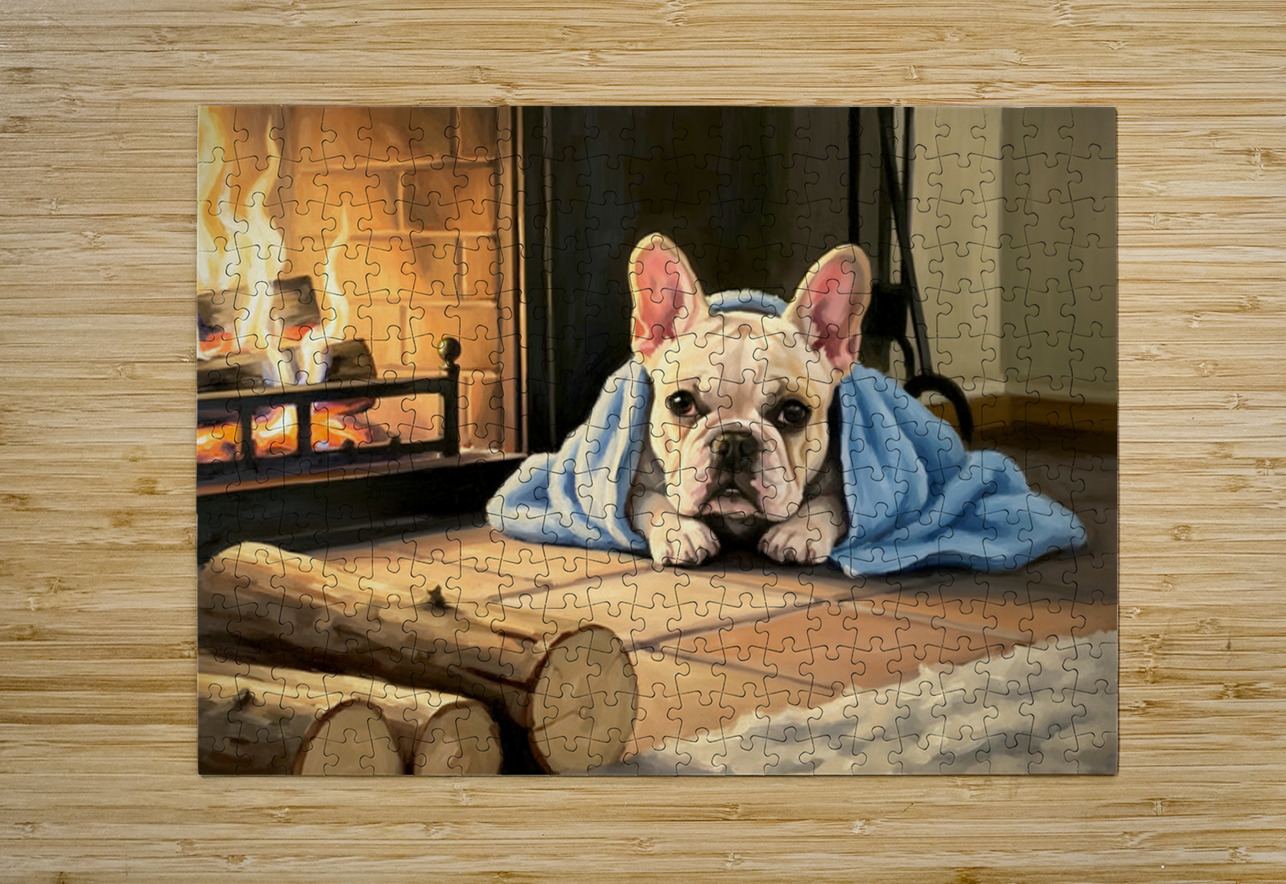 French Bulldog Puppy Happy And Warm After Beach Adventure Puppy Prints Puzzle printing