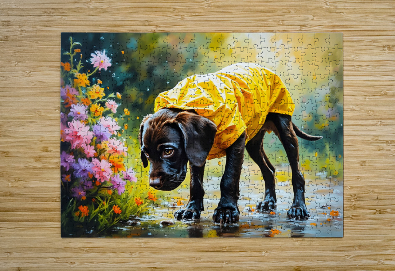 Happy Puppy Rests On Porch After Rainy Walk Puppy Prints Puzzle printing