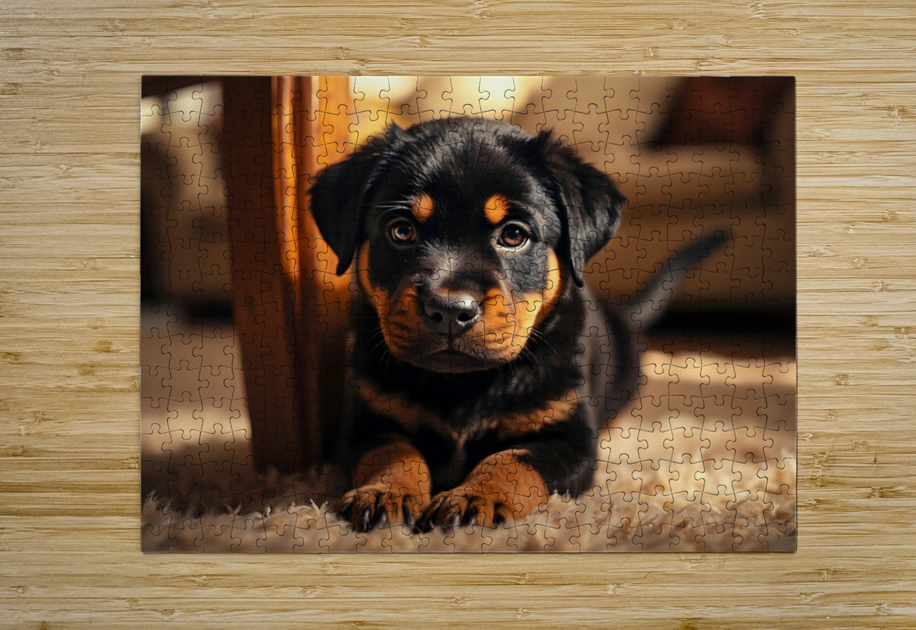 Rottweiler Puppy Joins The Family Fun Puppy Prints Puzzle printing