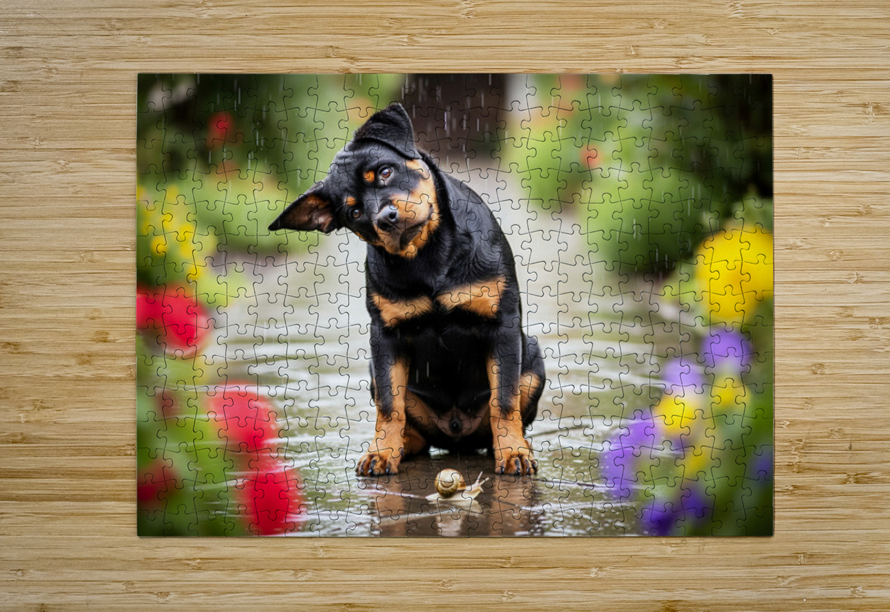 Happy Puppy Walks Away From Peaceful Garden Encounter Puppy Prints Puzzle printing