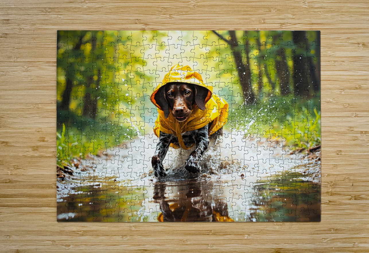 German Shorthaired Pointer Puppy Ready For Rainy Adventure Puppy Prints Puzzle printing