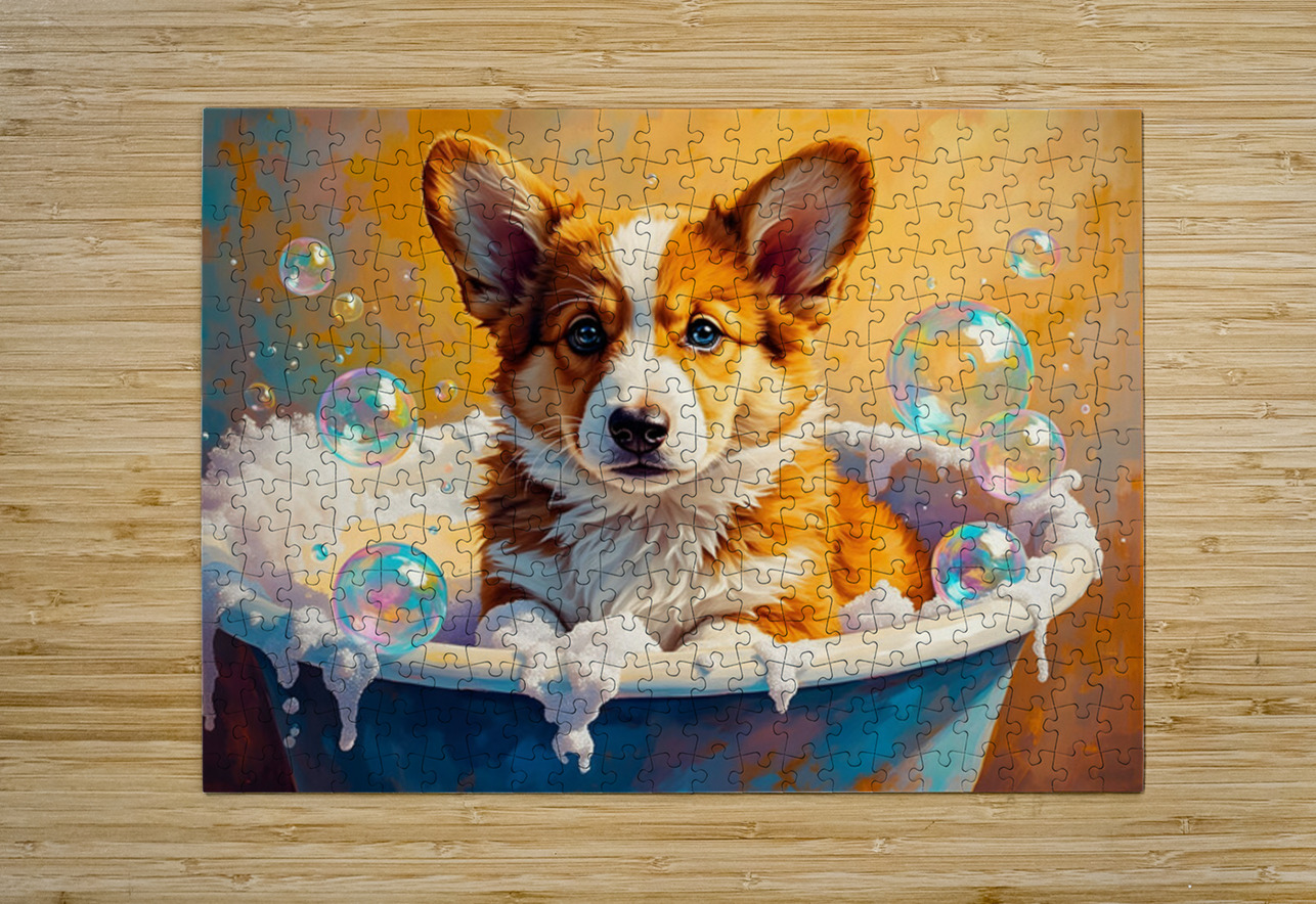Happy Corgi Puppy Enjoys Bath Time Fun Puppy Prints Puzzle printing