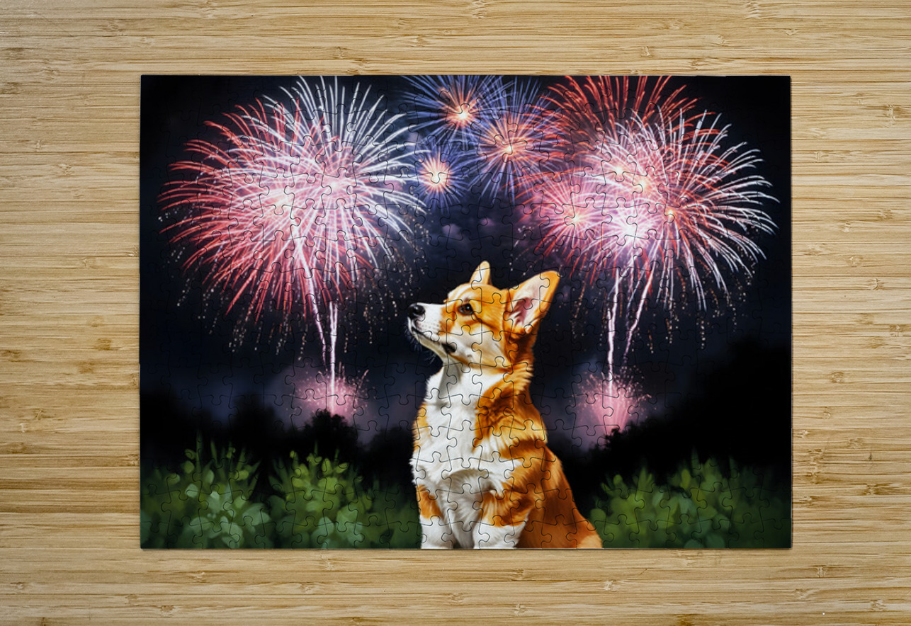 Happy Corgi Puppy Wags Tail After Fireworks End Puppy Prints Puzzle printing