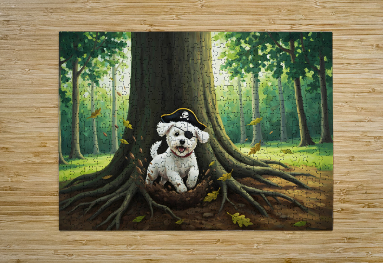 Successful Bichon Pirate Finds Amazing Treasure Chest Puppy Prints Puzzle printing