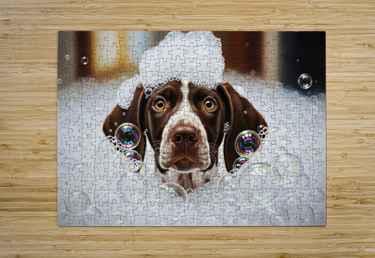 German Shorthaired Pointer Puppy Shakes Off The Bubbles Puppy Prints Puzzle printing
