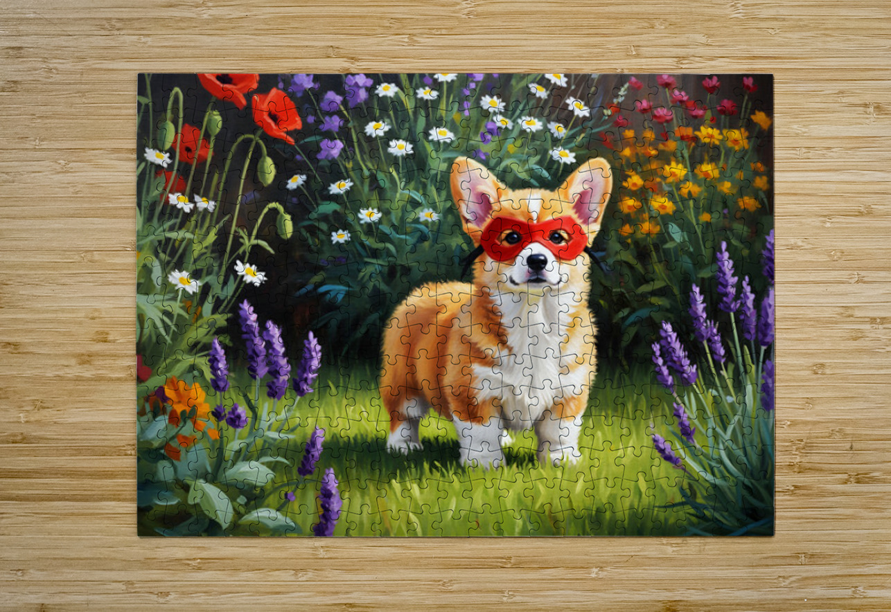 Corgi Puppy Discovers Superhero Mask In Bedroom Puppy Prints Puzzle printing