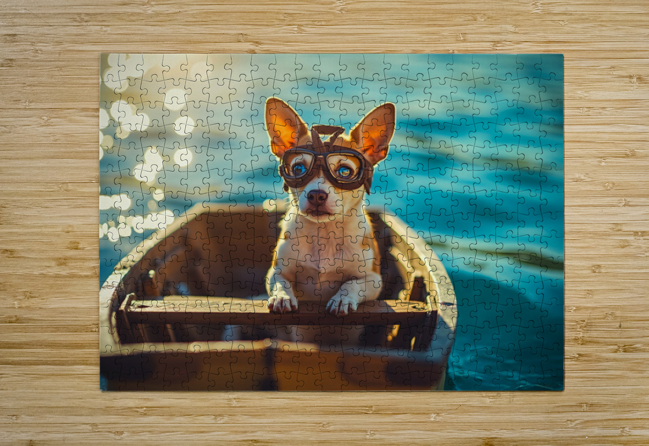 Chihuahua Puppy At Lake With Aviator Goggles Puppy Prints Puzzle printing