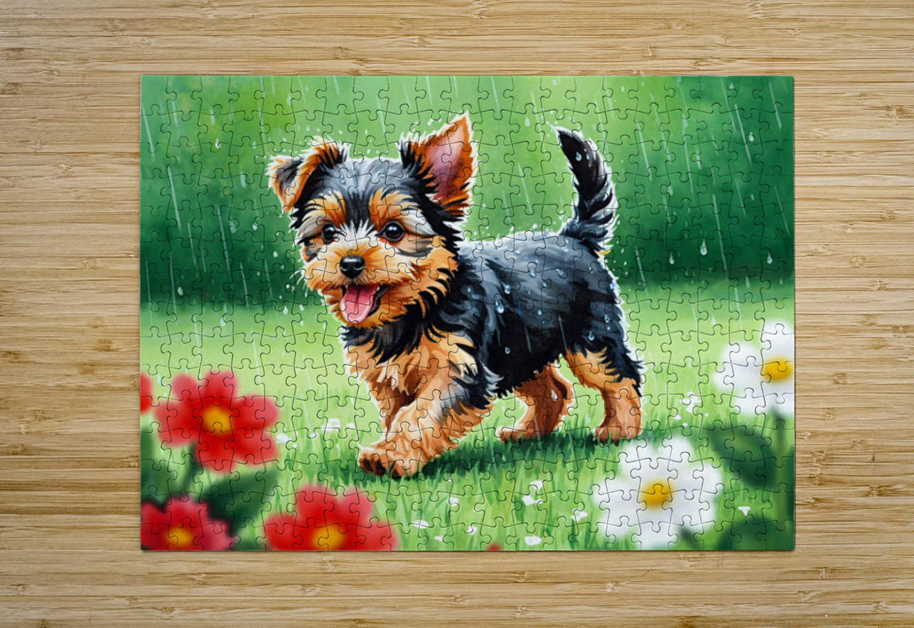 Content Yorkshire Terrier Puppy Rests After Raindrop Adventure Puppy Prints Puzzle printing