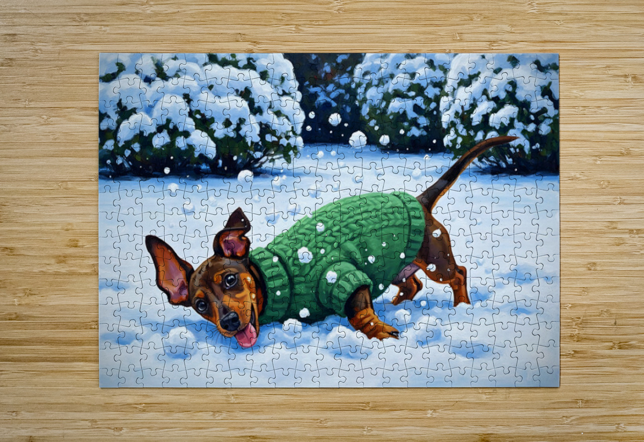 Sleepy Dachshund Puppy Warms Up By Cozy Winter Fireplace Puppy Prints Puzzle printing