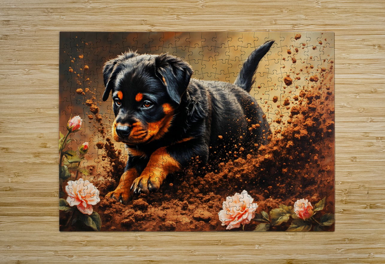 Happy Muddy Puppy Admires Digging Work Puppy Prints Puzzle printing