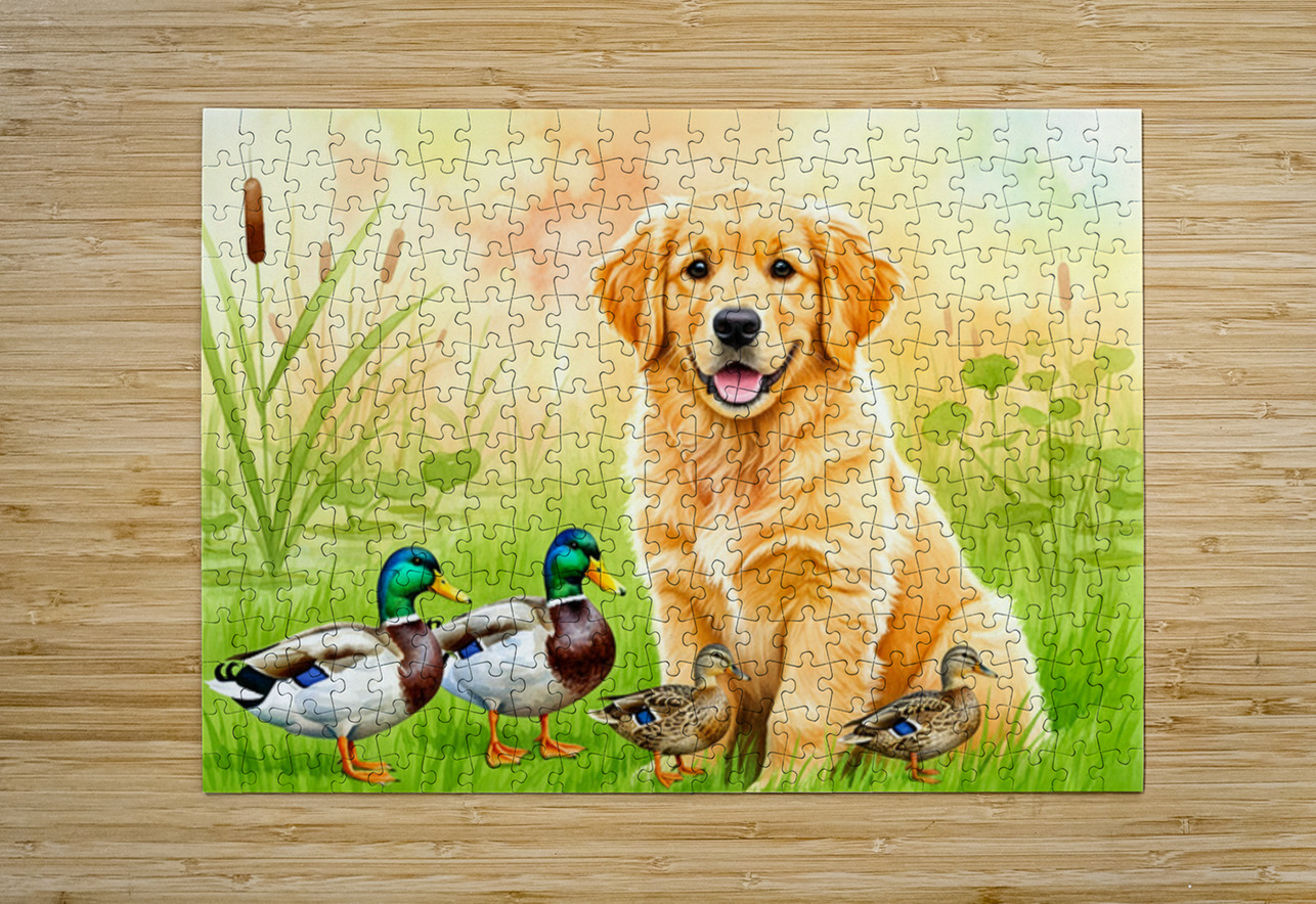 Golden Retriever Puppy Discovers The Pond Puppy Prints Puzzle printing