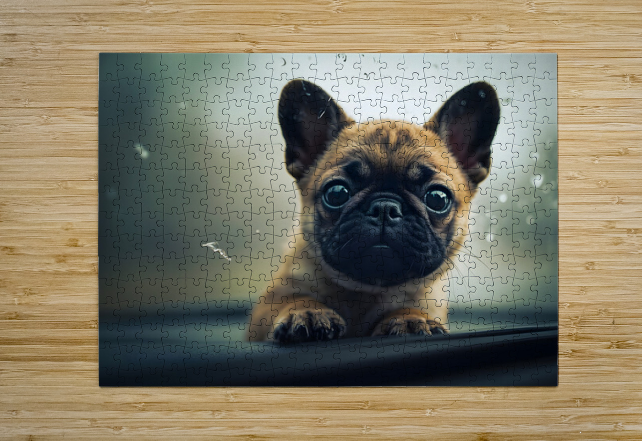 Content Pug Puppy Settles Down To Watch Rain Puppy Prints Puzzle printing