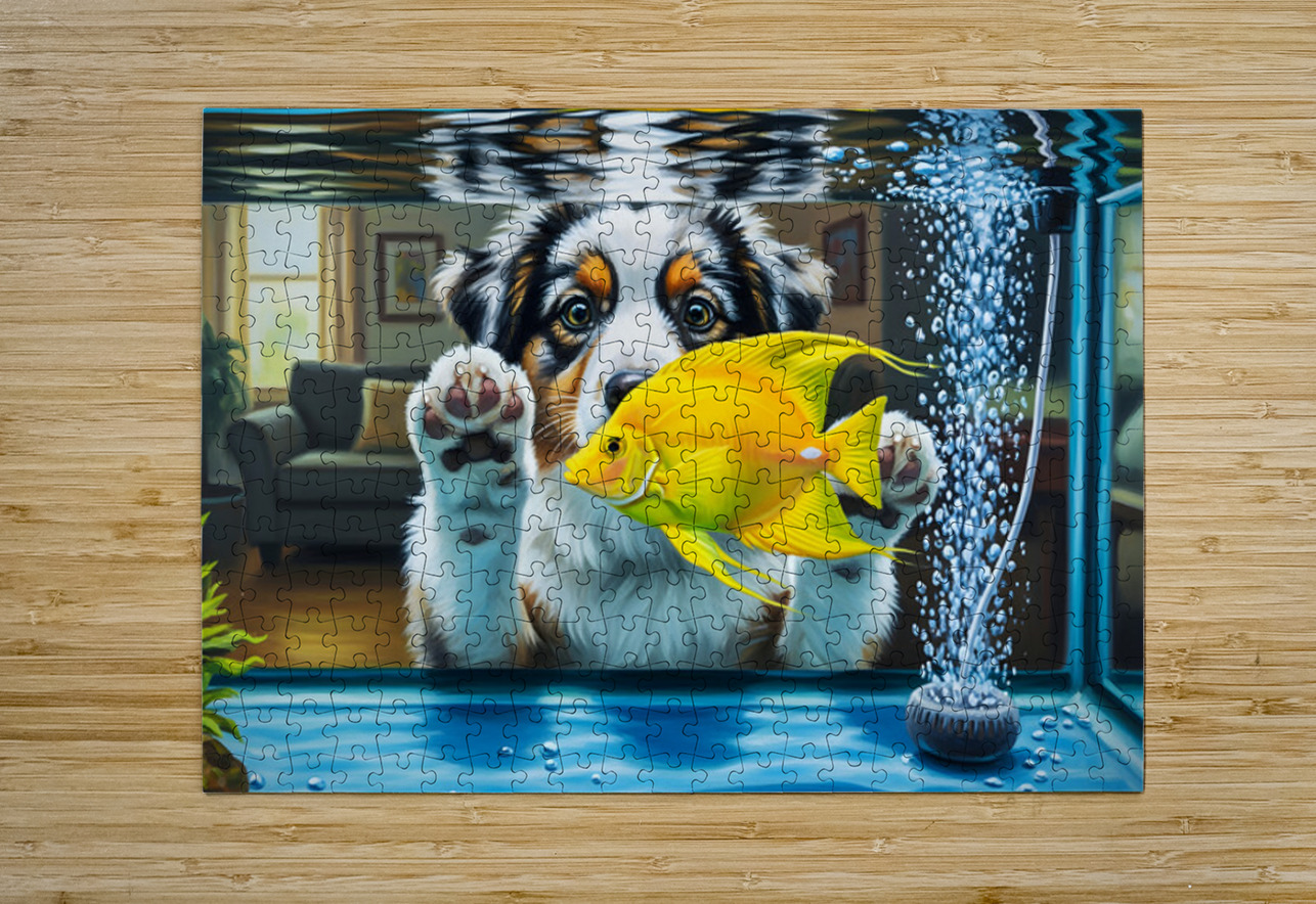Australian Shepherd Puppy Discovers Amazing Fish Tank Puppy Prints Puzzle printing