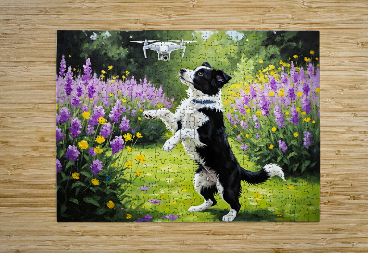 Border Collie Puppy Spots Something In The Sky Puppy Prints Puzzle printing