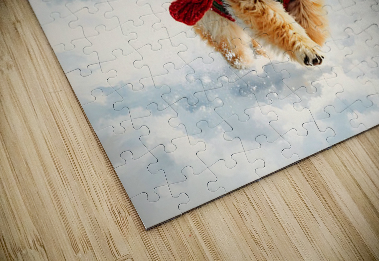 Pomeranian Puppy In Holiday Sweater Playing In Snow Puppy Prints Puzzle