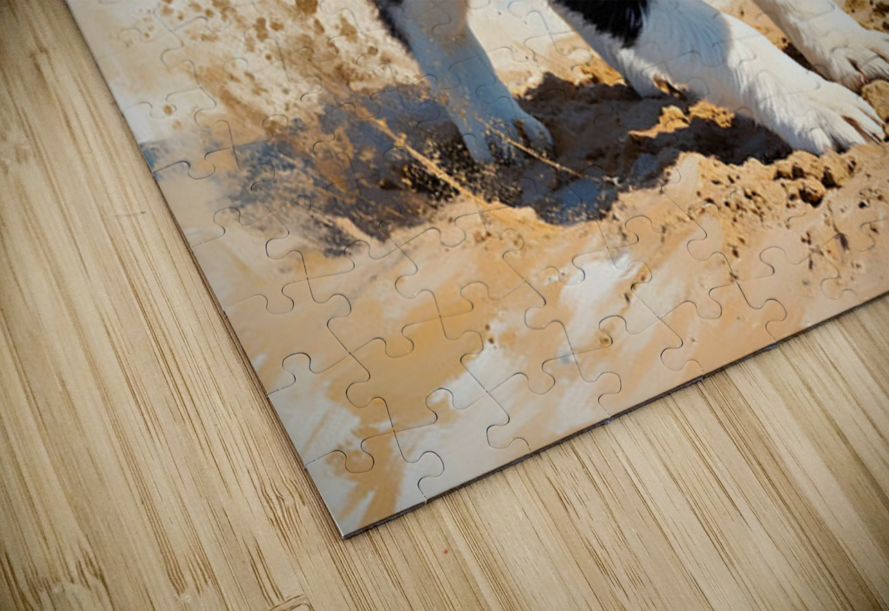 Husky Puppy Digging Excitedly In Beach Sand Puppy Prints Puzzle