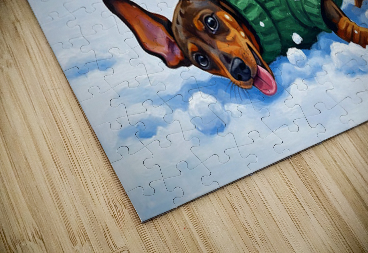 Sleepy Dachshund Puppy Warms Up By Cozy Winter Fireplace Puppy Prints Puzzle