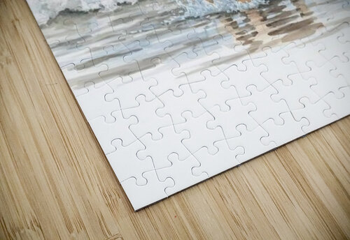 Cream French Bulldog Puppy Splashing In Ocean Water With Sunglasses Puppy Prints puzzle