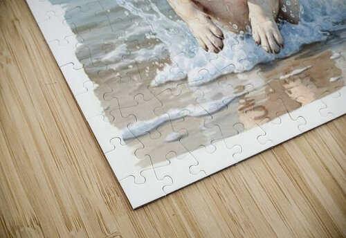 Cream French Bulldog Puppy Splashing In Ocean With Sunglasses Puppy Prints puzzle