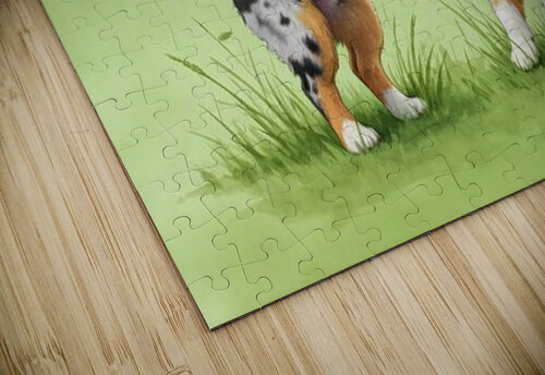 Blue Merle Australian Shepherd Puppies Playing Together Puppy Prints puzzle