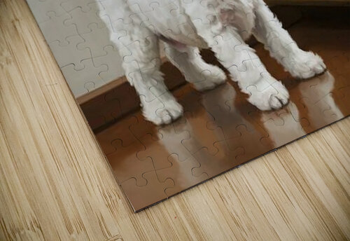 Playful White Bichon Frise Puppy Invites Mirror Reflection To Play Puppy Prints puzzle