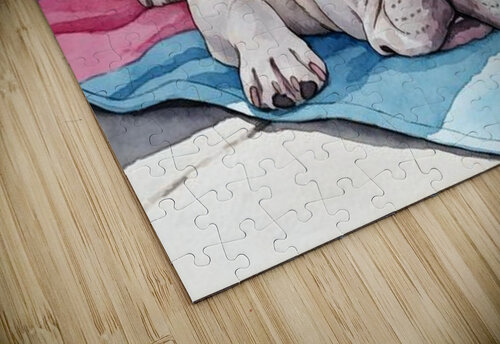 Tired Cream French Bulldog Puppy Resting On Beach Towel Puppy Prints puzzle