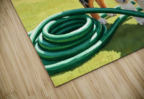 Australian Shepherd Puppy Discovers Garden Hose Puppy Prints puzzle