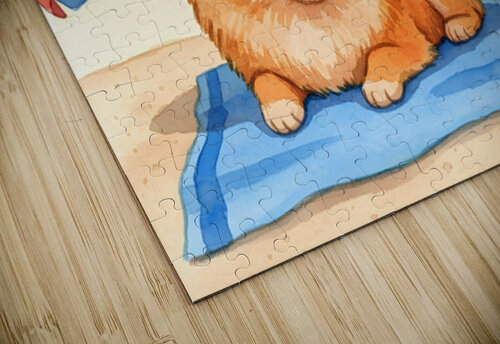Tired Pomeranian Puppy Resting On Beach Towel Puppy Prints puzzle
