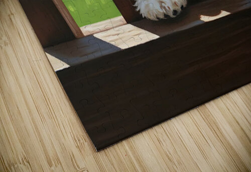 White Bichon Frise Puppy Peeking Through Wooden Fence Puppy Prints puzzle