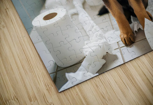 German Shepherd Puppy Discovers Bathroom Treasure Puppy Prints puzzle