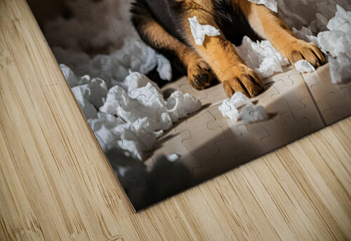 German Shepherd Puppy Sits Among Paper Destruction Puppy Prints puzzle
