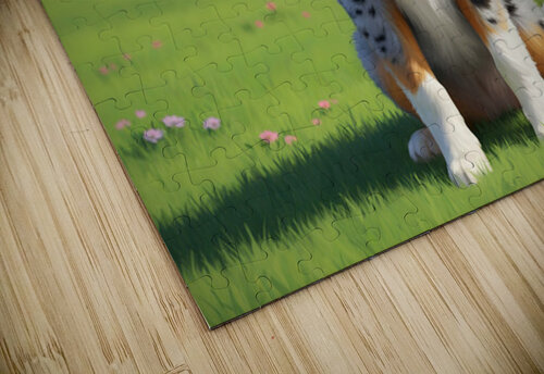 Australian Shepherd Puppy Successfully Retrieves Ball Puppy Prints puzzle