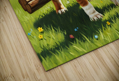 Bulldog Puppy Finds Big Wooden Stick Puppy Prints puzzle