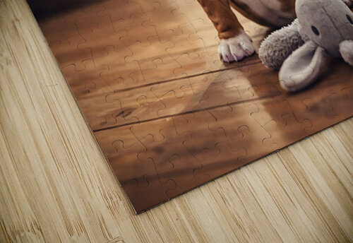Bulldog Puppy Discovers New Plush Rabbit Friend Puppy Prints puzzle