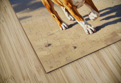 Happy Bulldog Puppy Successfully Brings Stick To Dog House Puppy Prints puzzle