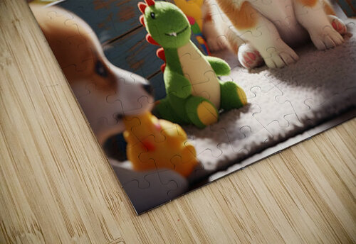 Happy Corgi Puppy Enjoys New Plush Toy Friend Puppy Prints puzzle