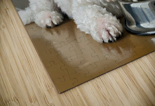 Patient Bichon Frise Puppy Waits By Food Bowl Puppy Prints puzzle