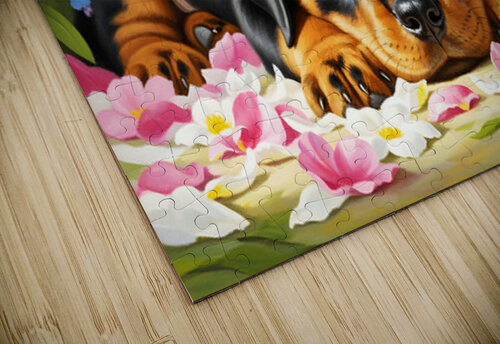 Sleepy Rottweiler Puppy Rests In Flower Bed Puppy Prints puzzle