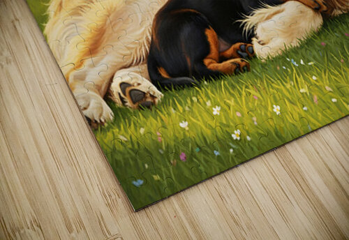 Sleepy Puppy Rests Safely Between Big Dogs Protective Paws Puppy Prints puzzle