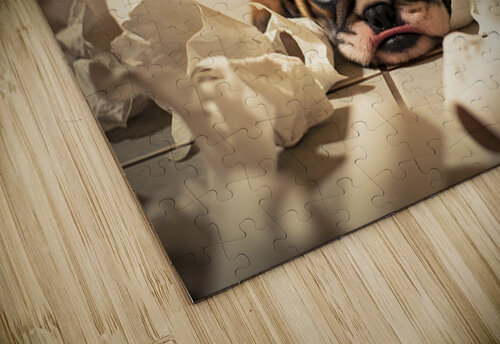 Exhausted Bulldog Puppy After Paper Battle Puppy Prints puzzle