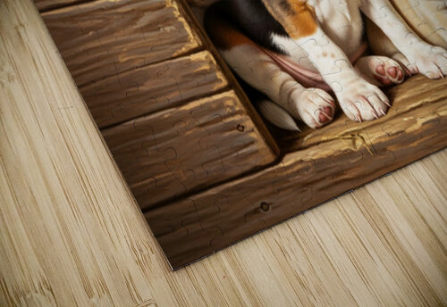 Beagle Puppy Feels Crowded In Tiny Doghouse Puppy Prints puzzle