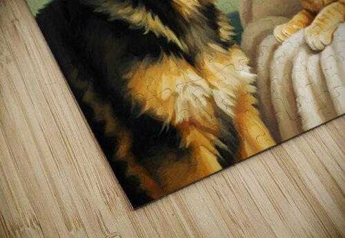 German Shepherd Puppy Meets Sleeping Cat Puppy Prints puzzle