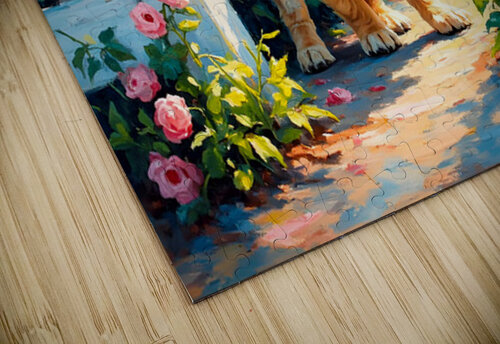 Happy Labrador Retriever Puppy Emerging From Behind Brick Wall Puppy Prints puzzle